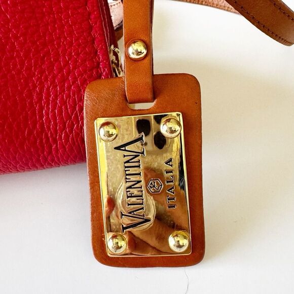 Valentina Zip Around Crossbody Handbag Red Pebbled Leather 2 Straps Italy Nice! - Picture 4 of 14